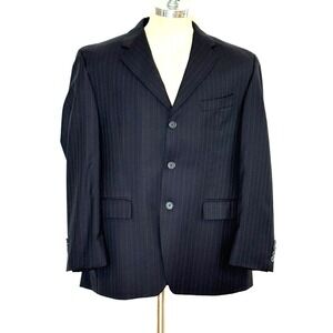 LAUREN Ralph Lauren Sports Coat Jacket Mens 40 S Short Navy Blue Pinstriped Wool